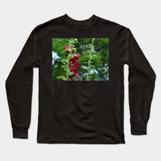 Red Hollyhocks Long Sleeve T-Shirt